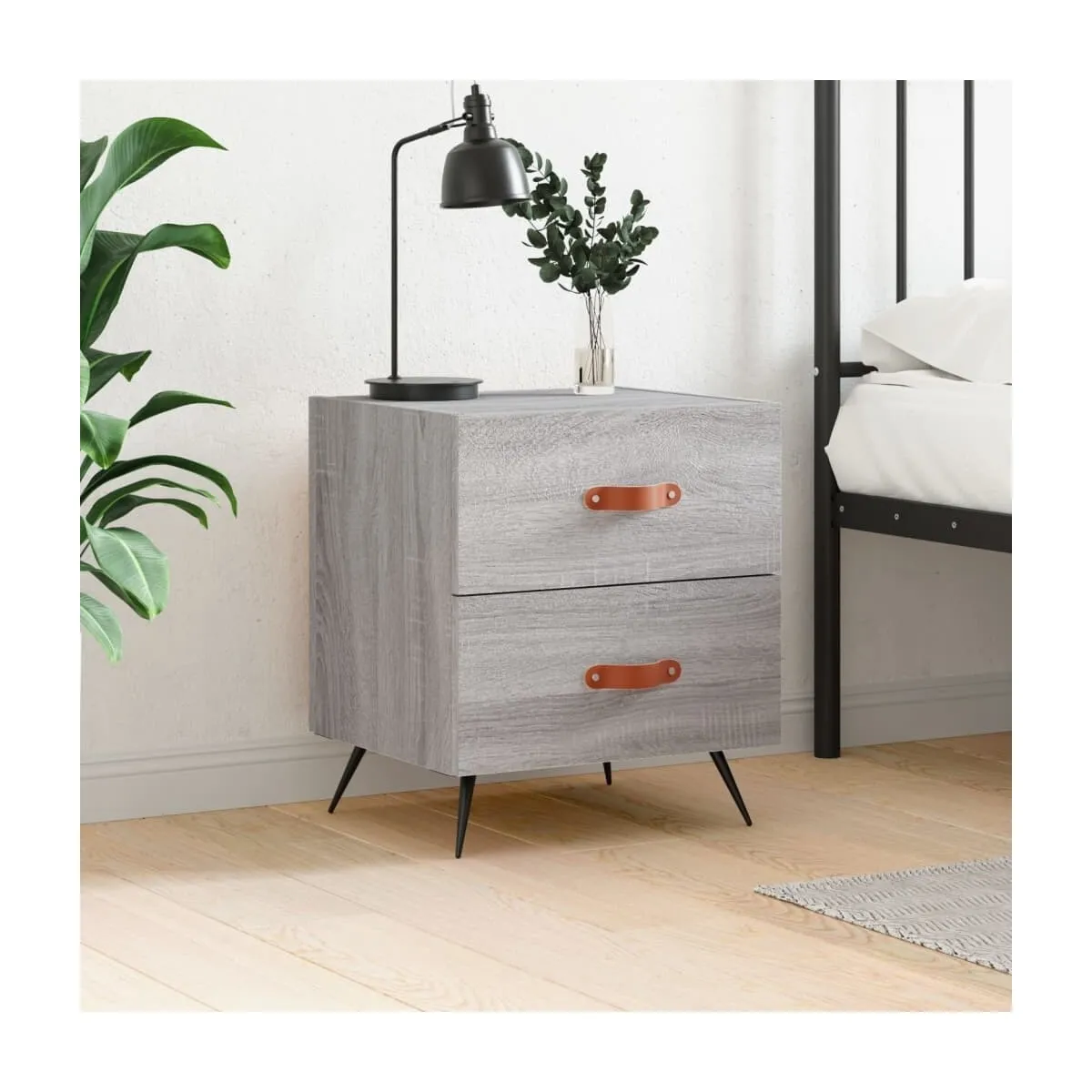 Mesita de noche madera de ingeniería gris Sonoma 40x35x47,5 cm