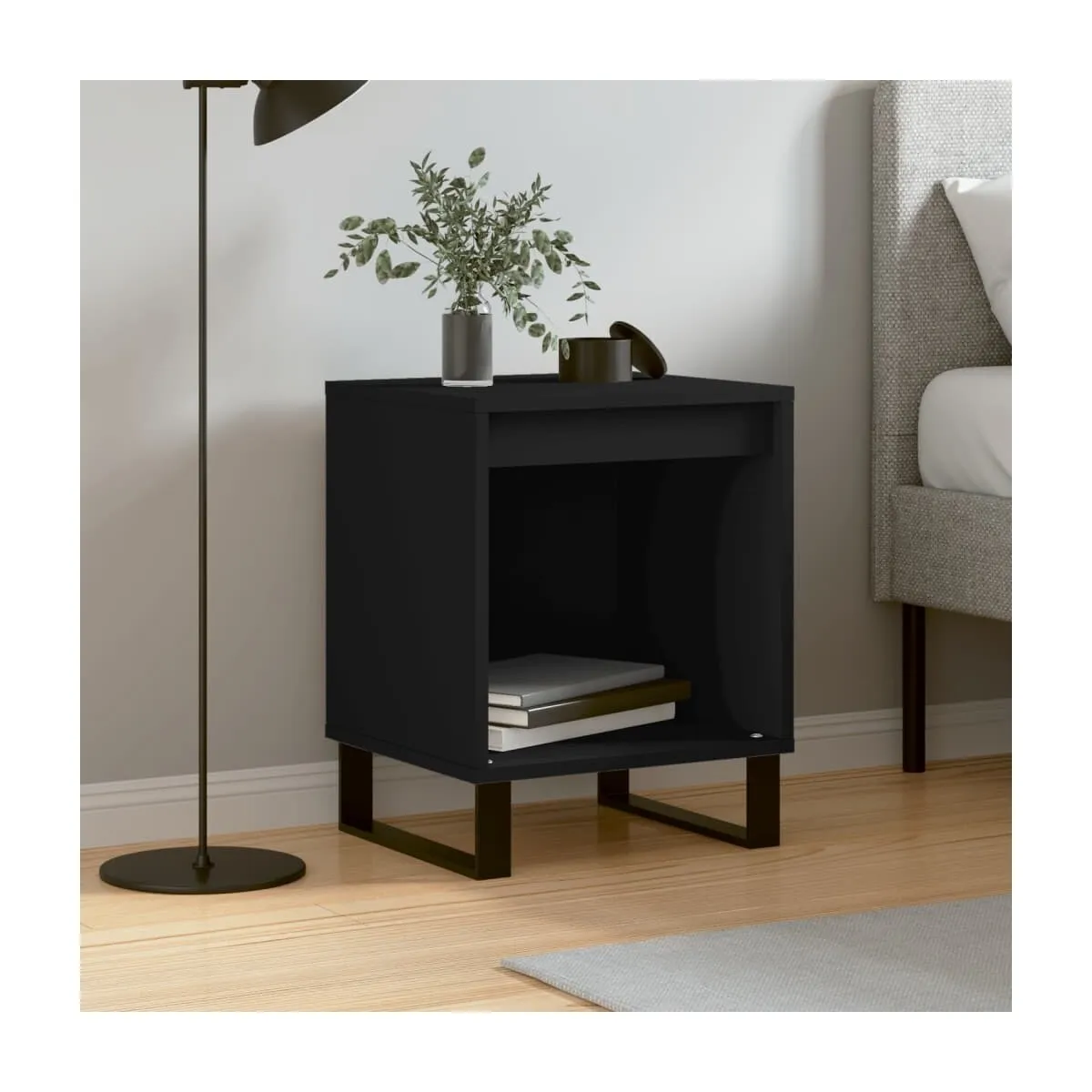 Mesita de noche madera de ingeniería negro 40x35x50 cm