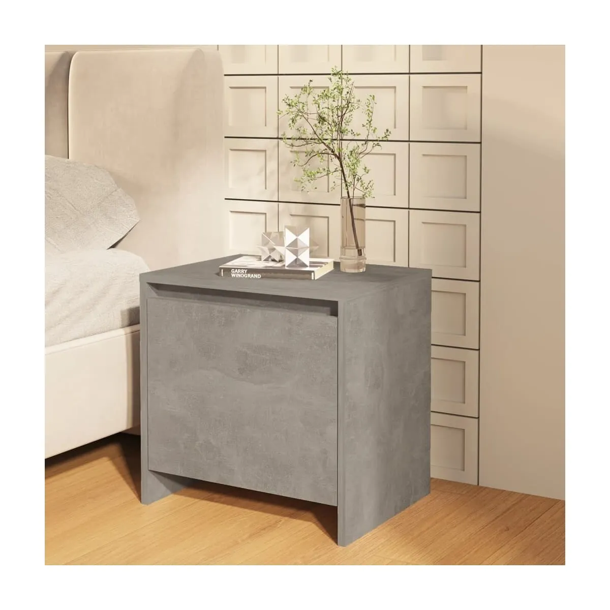 Mesita de noche madera ingeniería gris hormigón 45x34x44,5 cm