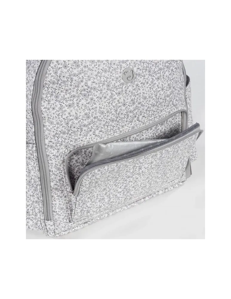 MOCHILA FLOWER MELLOW GRIS PASITO A PASITO