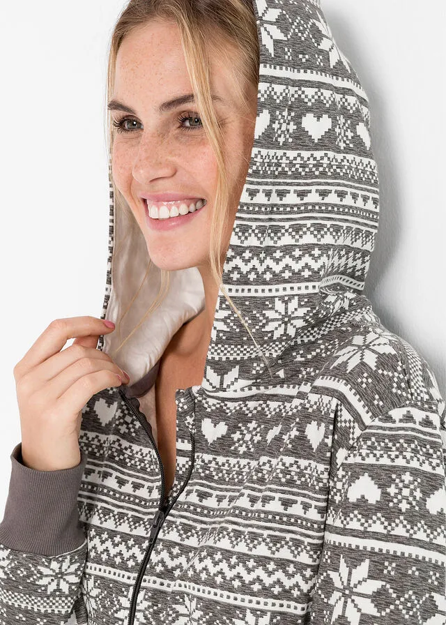 MONO EXTRAGRANDE EN TELA DE SUDADERA GRIS JASPEADOBLANCO LANA ESTAMPADO