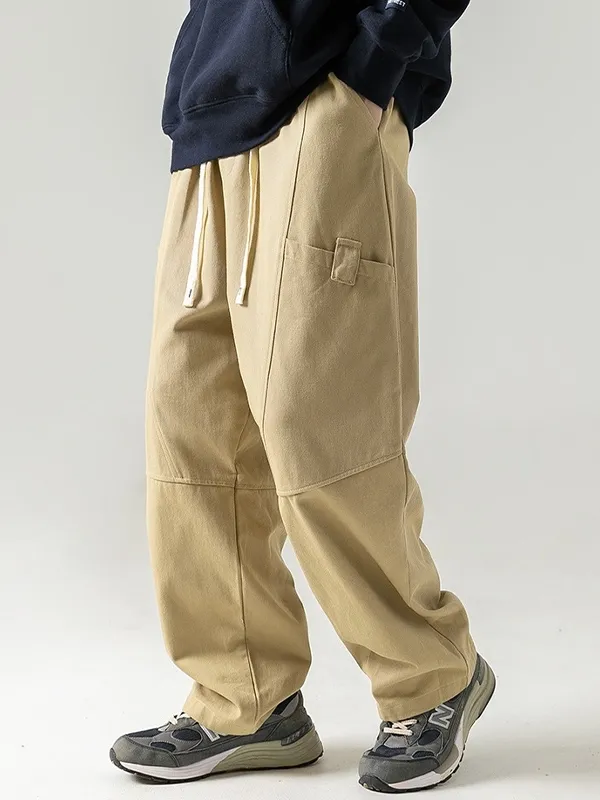 Pantalones cargo con múltiples bolsillos y cordón con empalme dividido para hombre