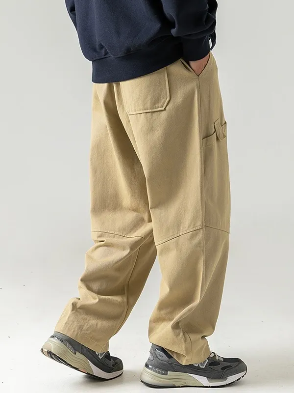 Pantalones cargo con múltiples bolsillos y cordón con empalme dividido para hombre