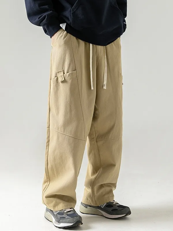 Pantalones cargo con múltiples bolsillos y cordón con empalme dividido para hombre