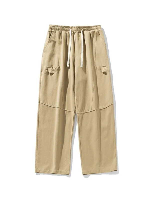 Pantalones cargo con múltiples bolsillos y cordón con empalme dividido para hombre