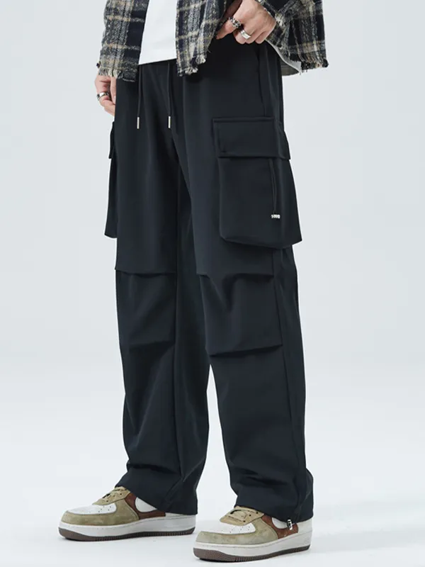 Pantalones cargo para hombre con múltiples bolsillos y cordón fruncido