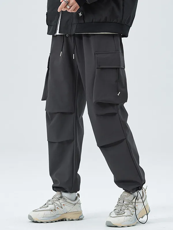Pantalones cargo para hombre con múltiples bolsillos y cordón fruncido