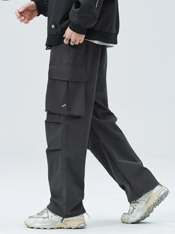Pantalones cargo para hombre con múltiples bolsillos y cordón fruncido