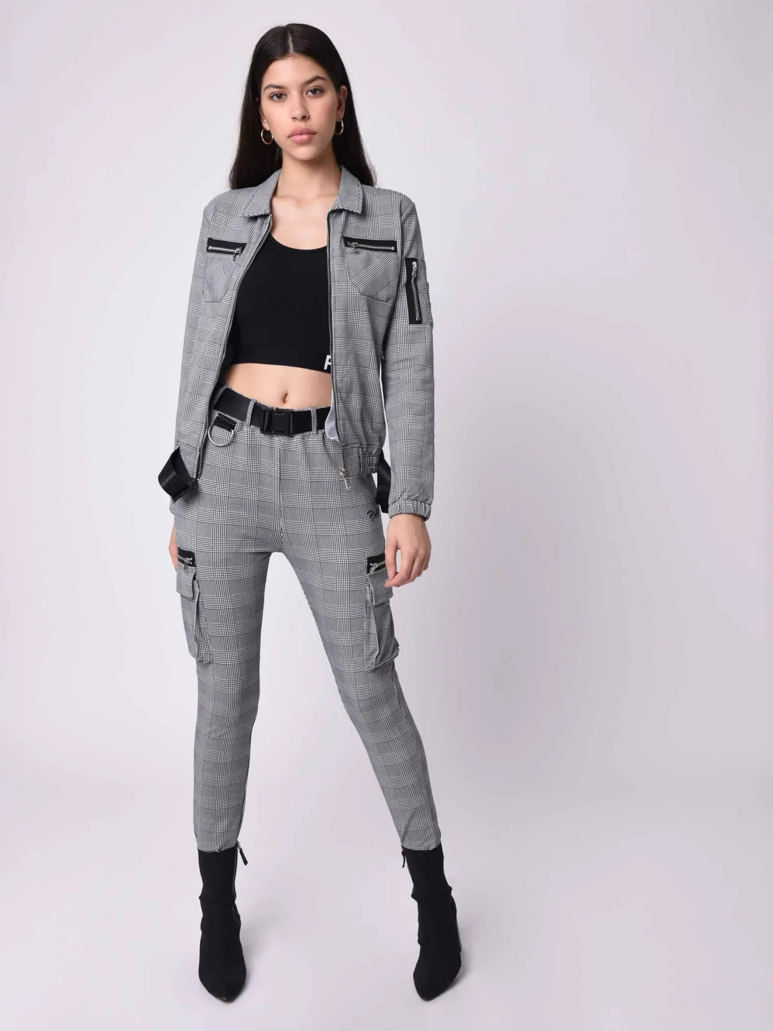 Pantalones de cuadros con cremallera