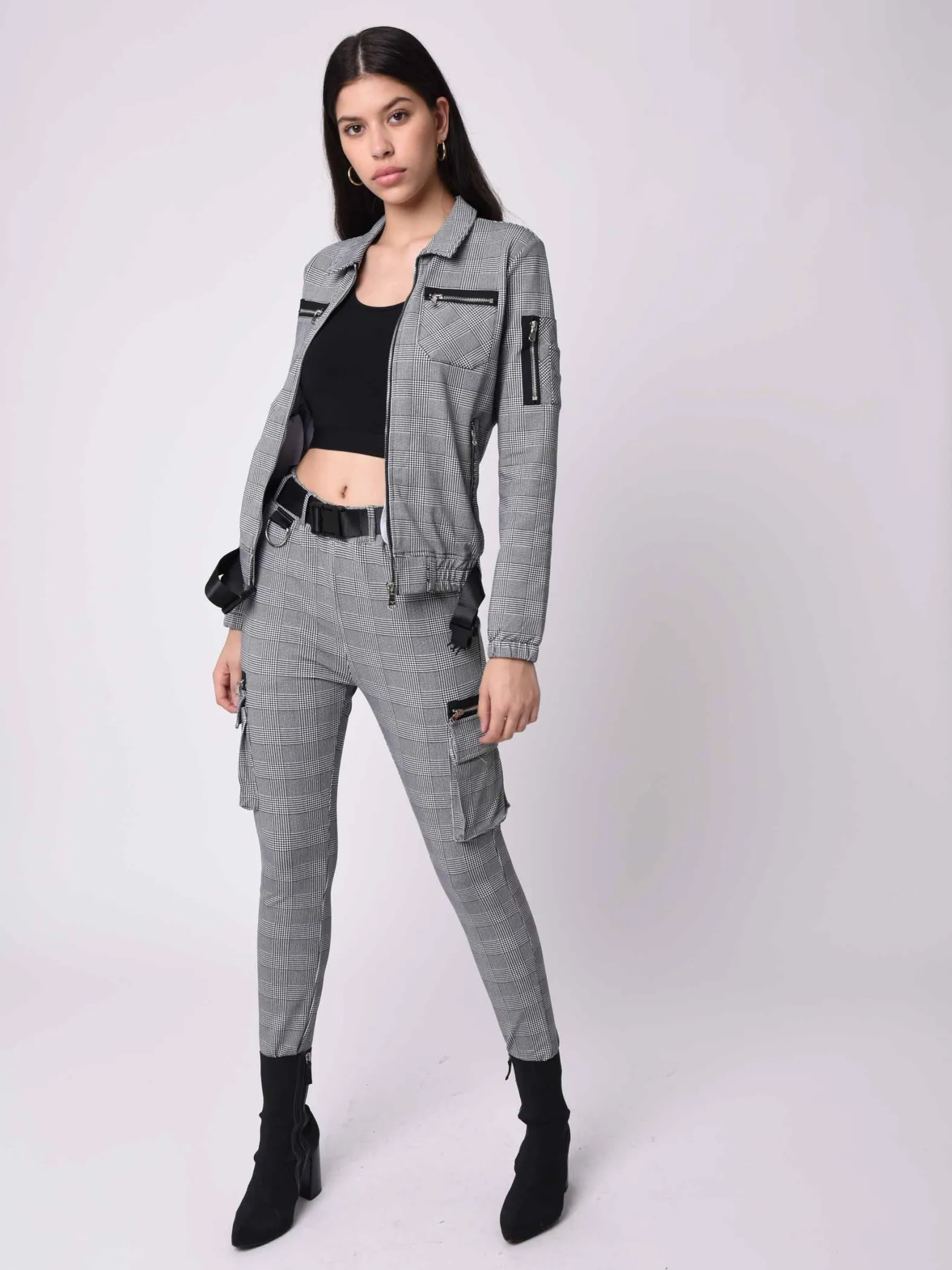 Pantalones de cuadros con cremallera