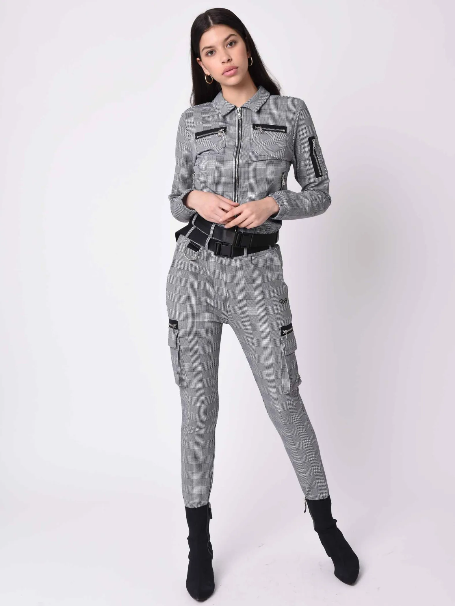 Pantalones de cuadros con cremallera