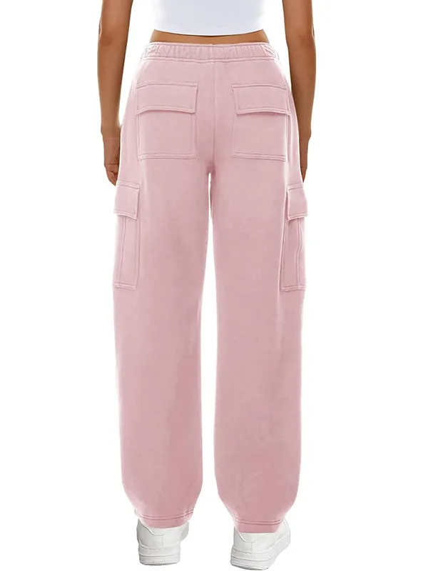 Pantalones Deportivos Lisos Con Múltiples Bolsillos Y Cintura Elástica