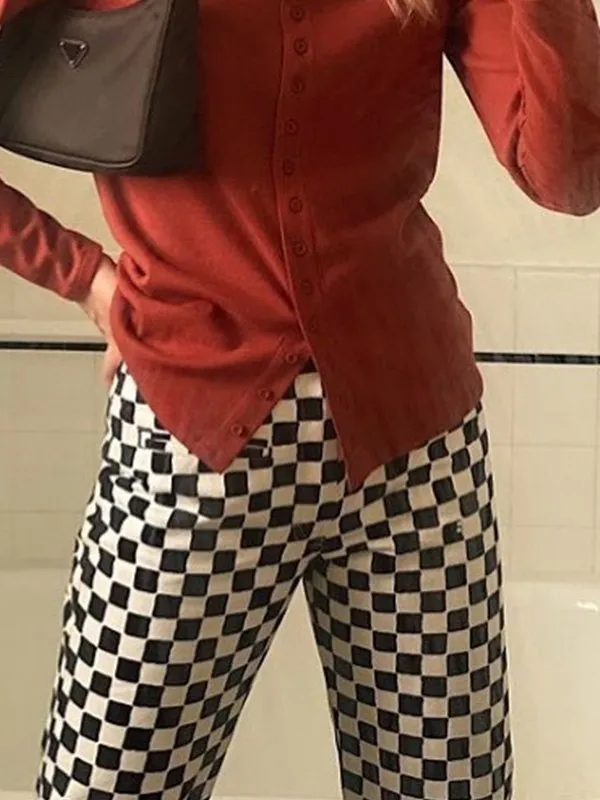 Pantalones rectos con estampado de cuadros