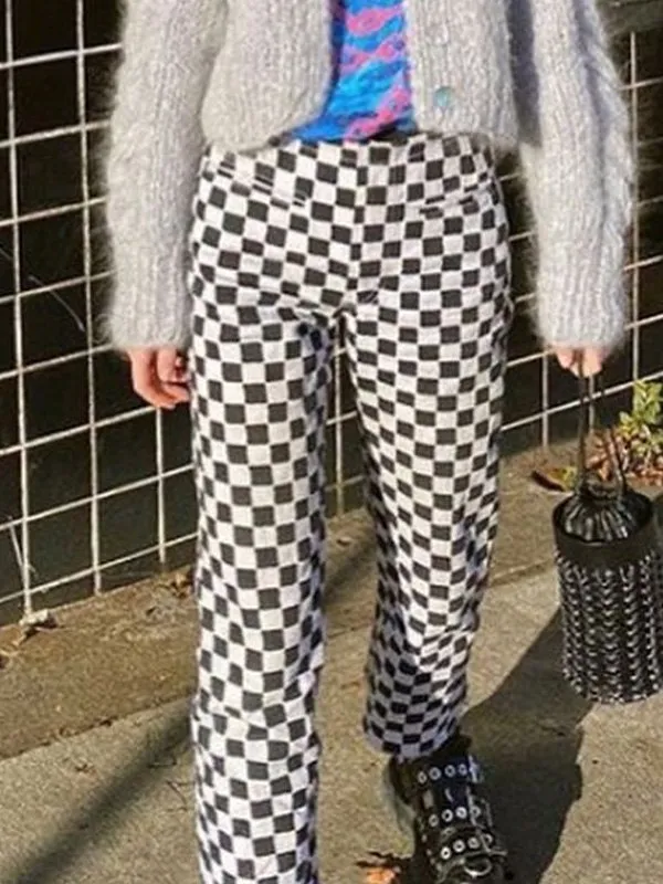 Pantalones rectos con estampado de cuadros