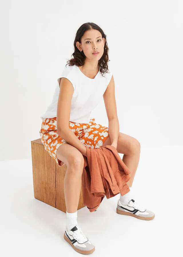 Pantalón corto Naranja/blanco lana estampado