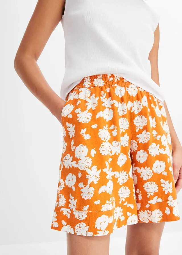 Pantalón corto Naranja/blanco lana estampado