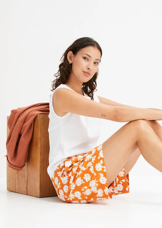 Pantalón corto Naranja/blanco lana estampado