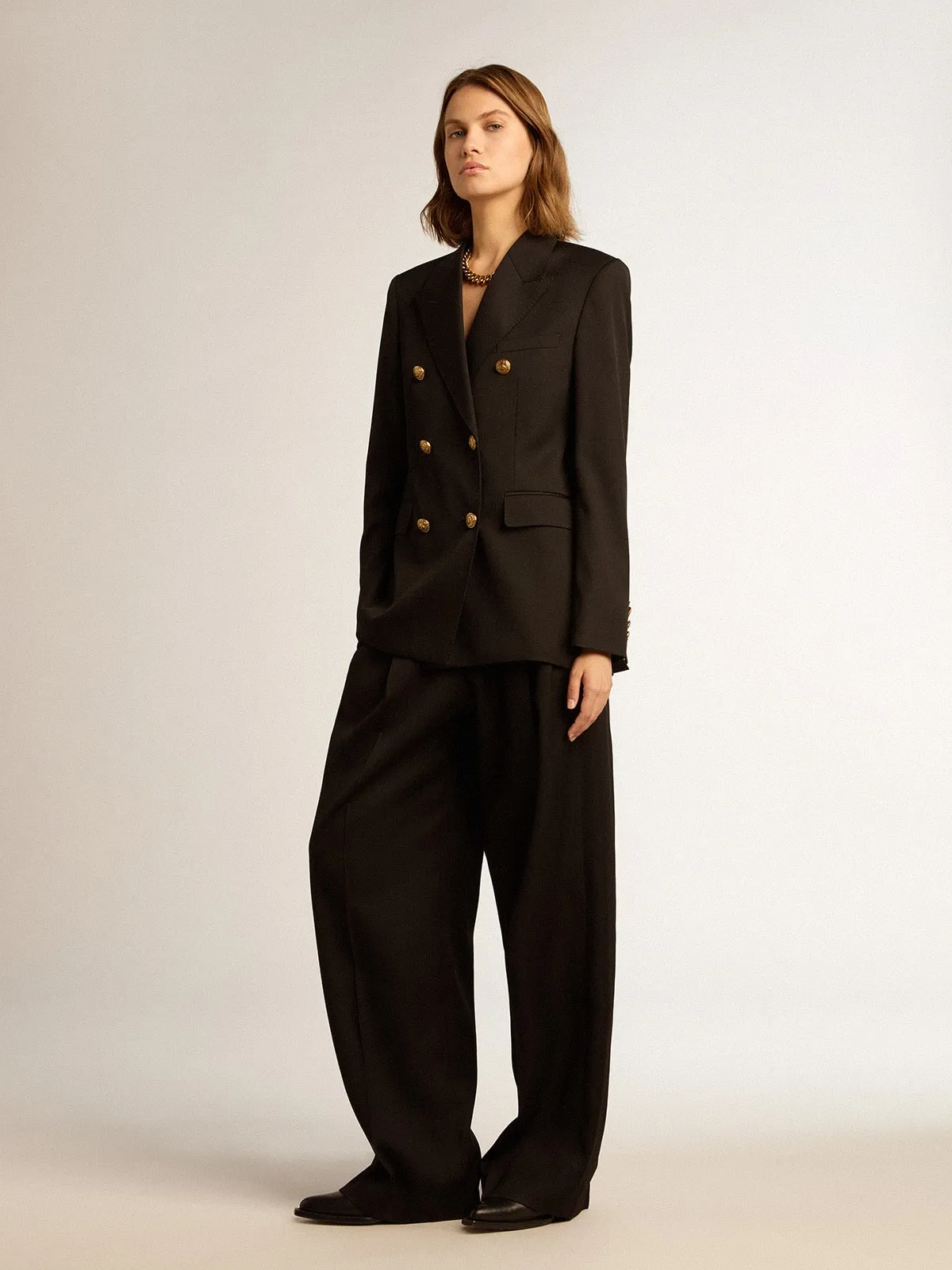 Pantalón de mujer en gabardina de lana color negro