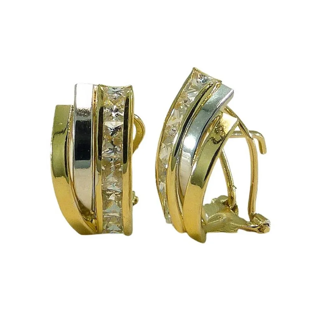Pendientes de oro 18k bicolor con circonitas y cierre omega