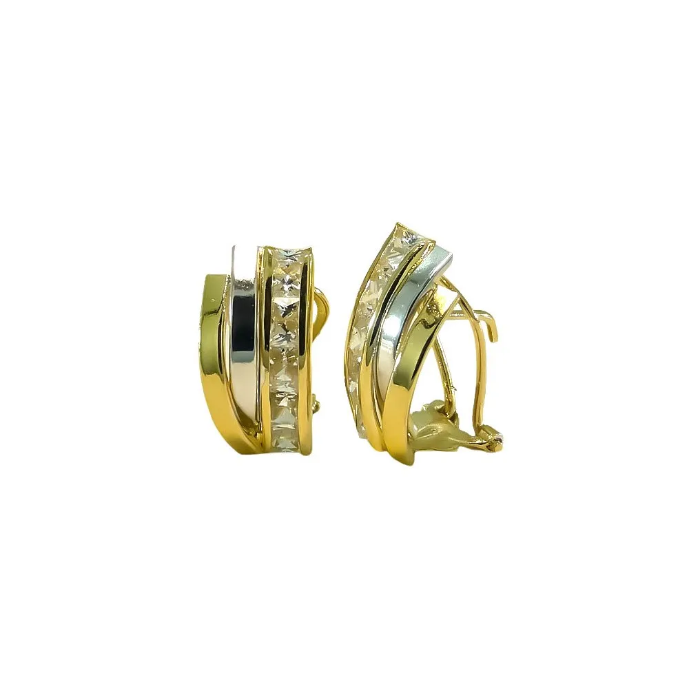 Pendientes de oro 18k bicolor con circonitas y cierre omega