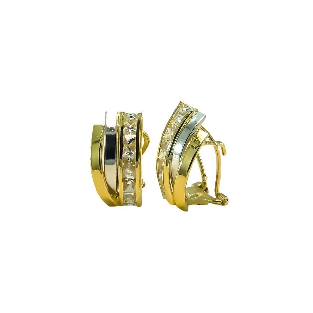 Pendientes de oro 18k bicolor con circonitas y cierre omega