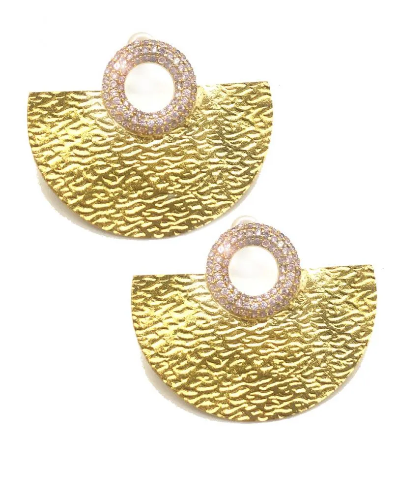 PENDIENTES DORADOS ABANICO CON CRISTALES ROSITAS IDEALES PARA VERANO