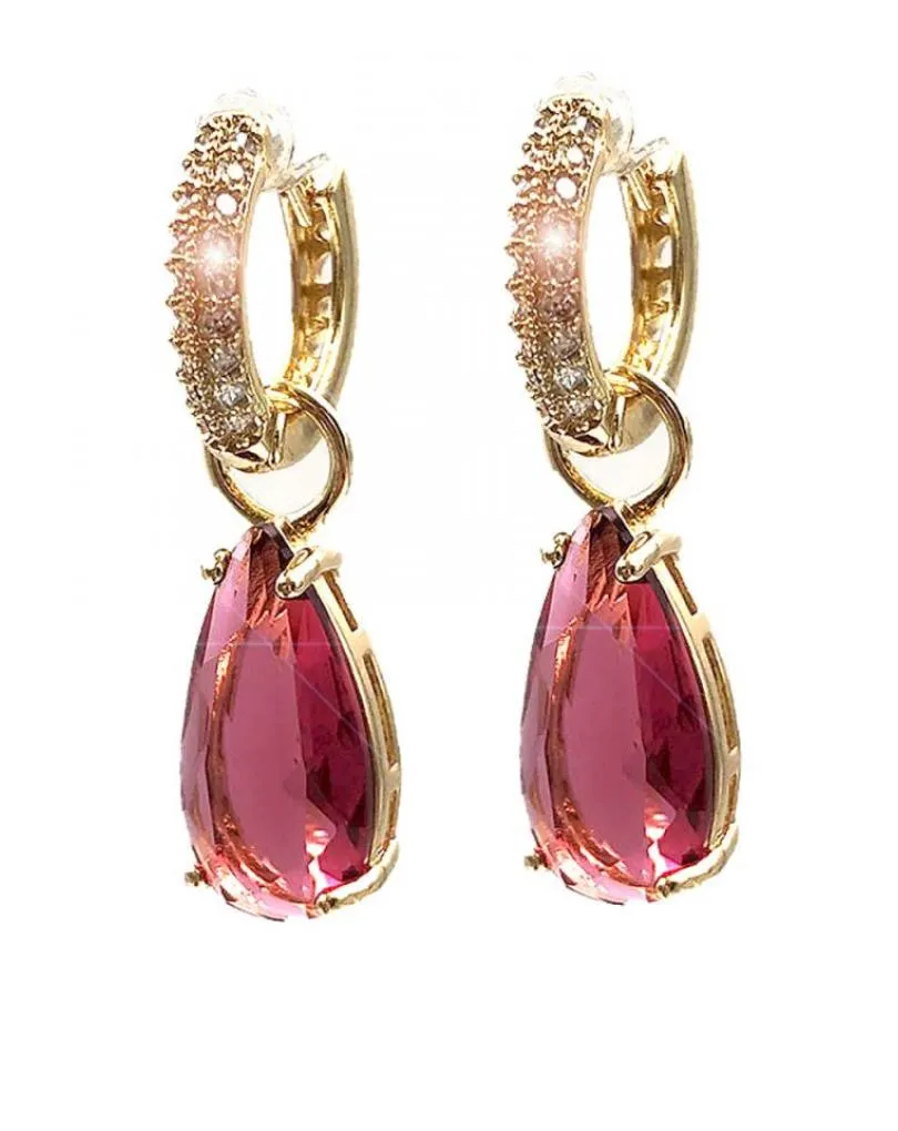 PENDIENTES DORADOS Y ROSAS LARGOS CON AROS CON CIRCONITAS