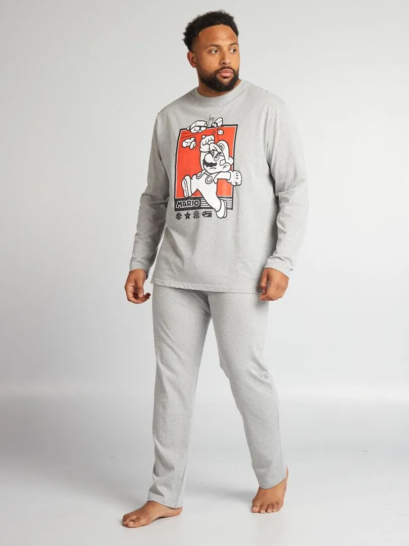 PIJAMA LARGO 'MARIO'  CAMISETA  SHORT  2 PIEZAS  GRIS