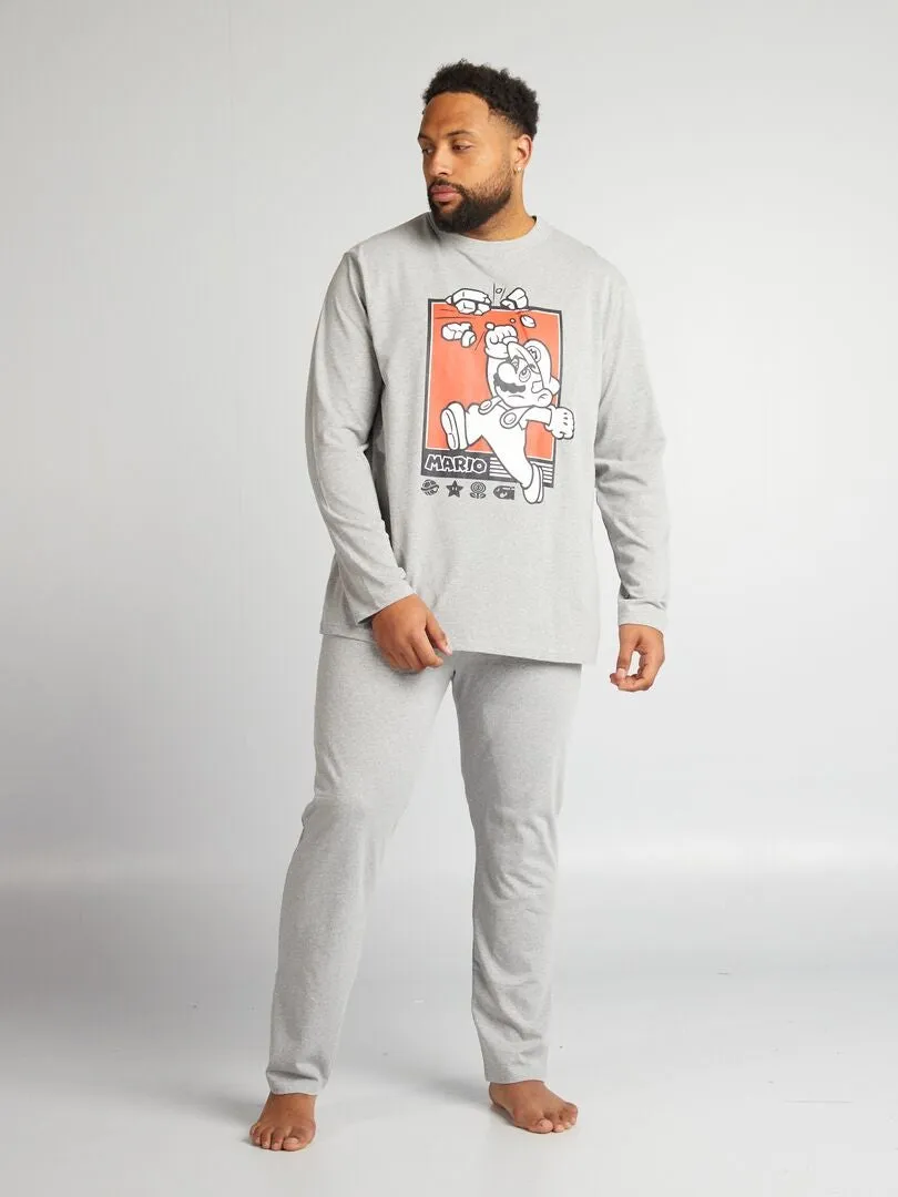 PIJAMA LARGO 'MARIO'  CAMISETA  SHORT  2 PIEZAS  GRIS