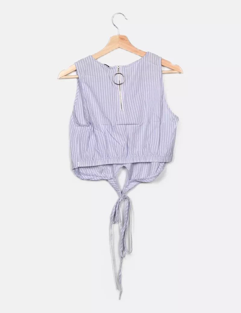 Pull&Bear Top azul estampado rayas
