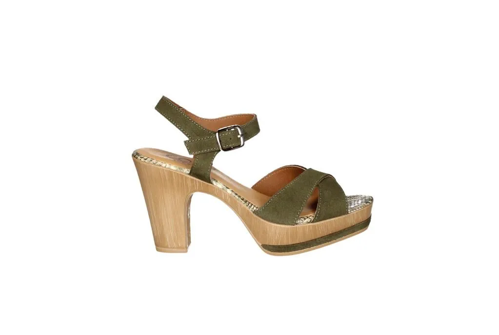 Sandalia Nobuck Kaki Pala Tiras Cruzadas Tacon Alto