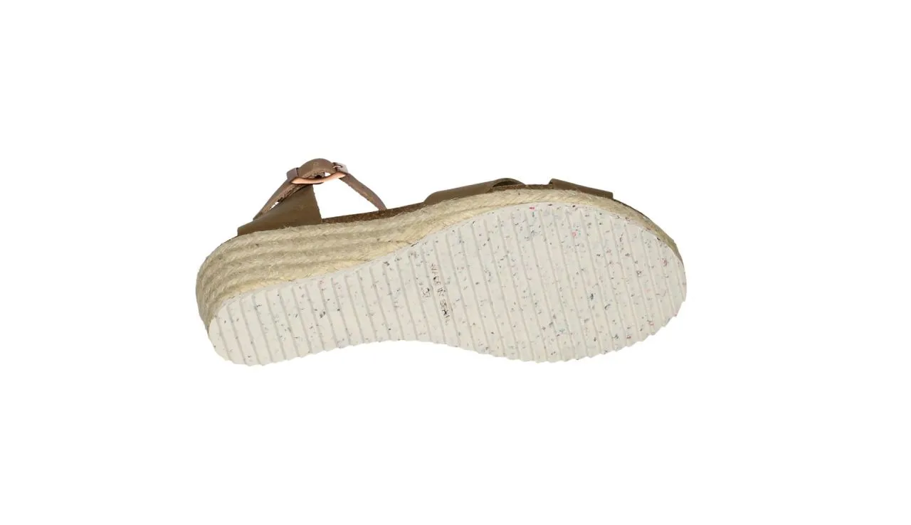 Sandalia Piel Kaki Pala Tiras Cruzadas CuÑa Esparto
