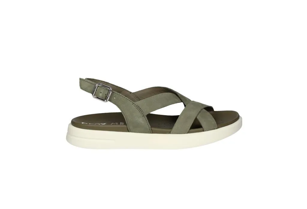 Sandalia Piel Kaki Tiras Cruzadas Piso Blanco