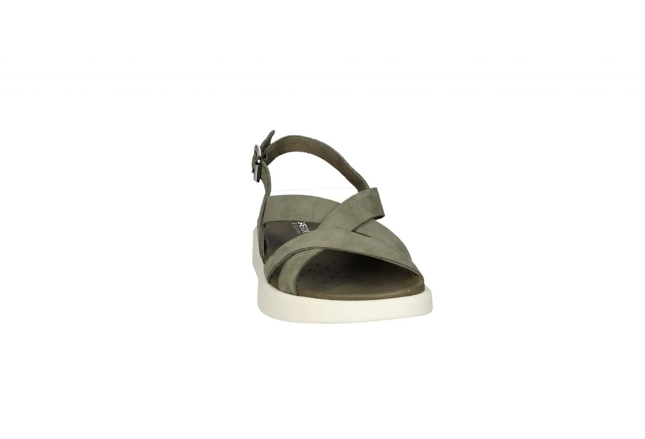 Sandalia Piel Kaki Tiras Cruzadas Piso Blanco