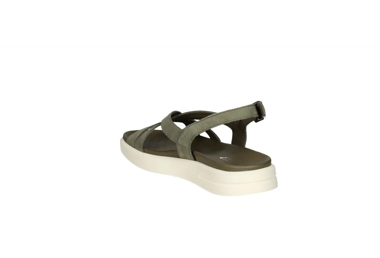 Sandalia Piel Kaki Tiras Cruzadas Piso Blanco