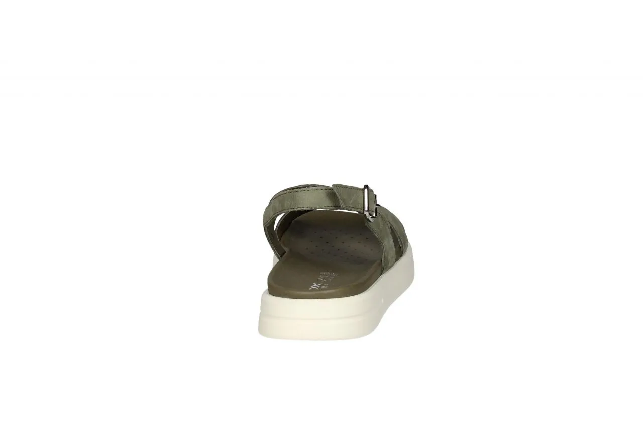 Sandalia Piel Kaki Tiras Cruzadas Piso Blanco