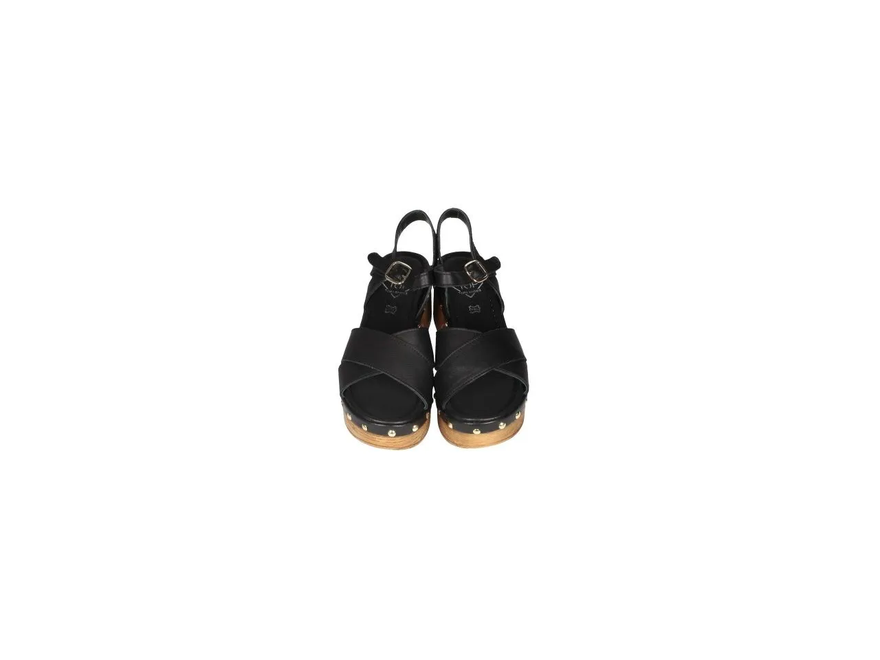 Sandalia Piel Negro Pala Tiras Cruzadas Filo Tachas Doradas