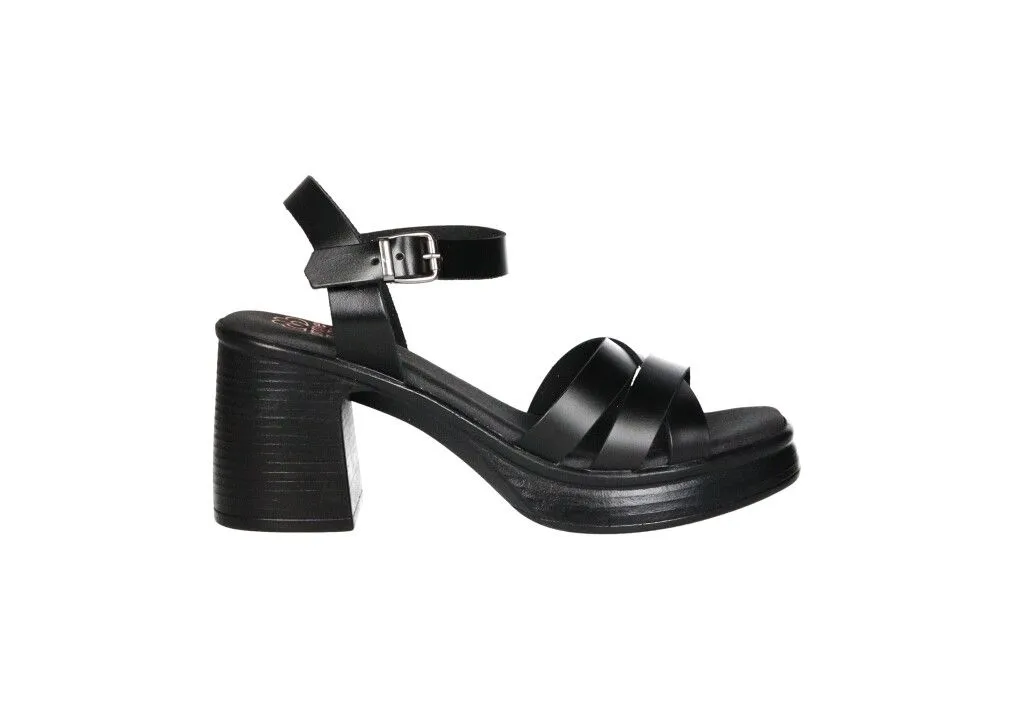 Sandalia Piel Negro Pala Tiras Cruzadas Tacon Alto y Plataforma