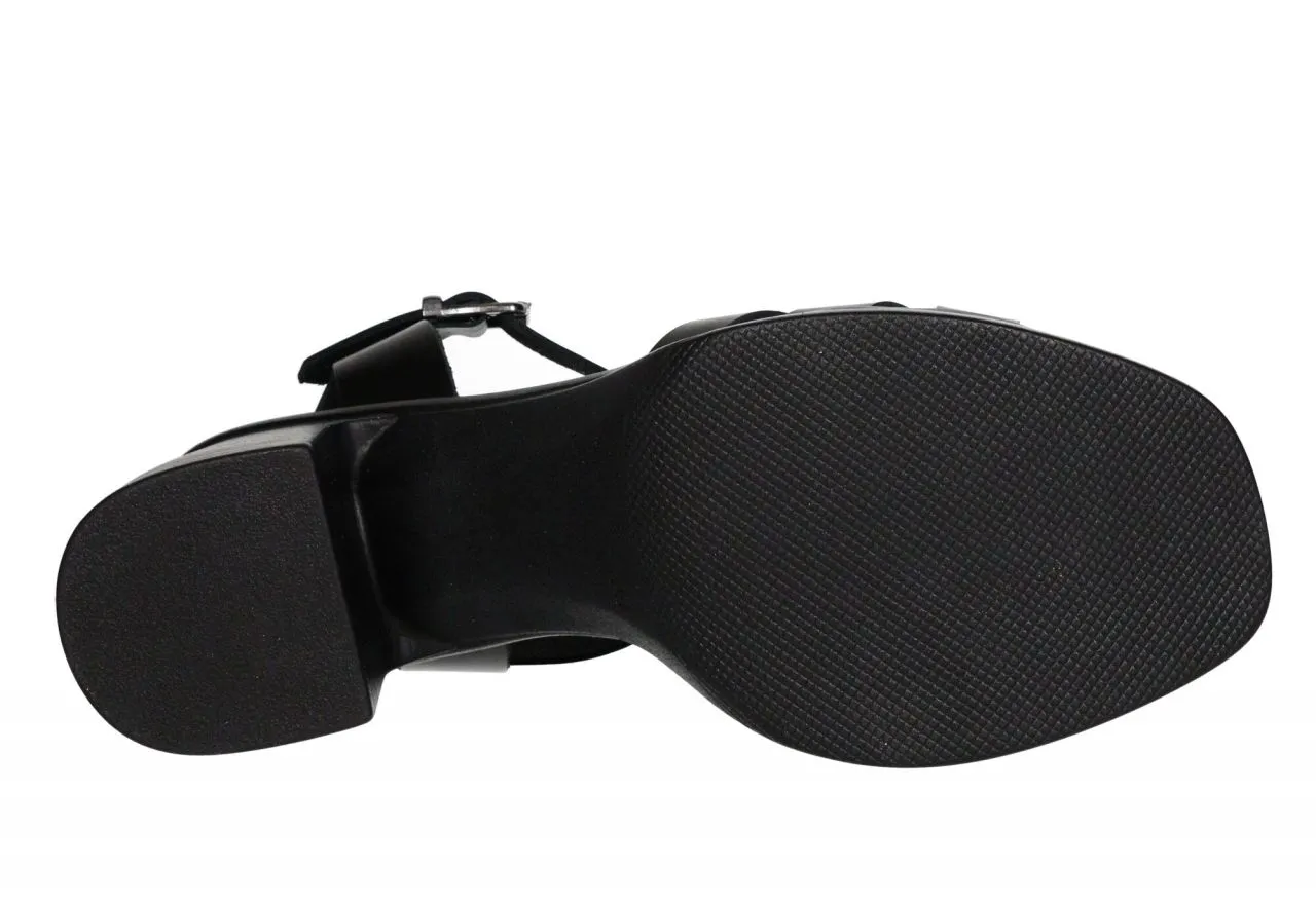 Sandalia Piel Negro Pala Tiras Cruzadas Tacon Alto y Plataforma