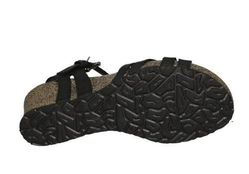 Sandalia Piel Negro Tiras Cruzadas Cuña Corcho