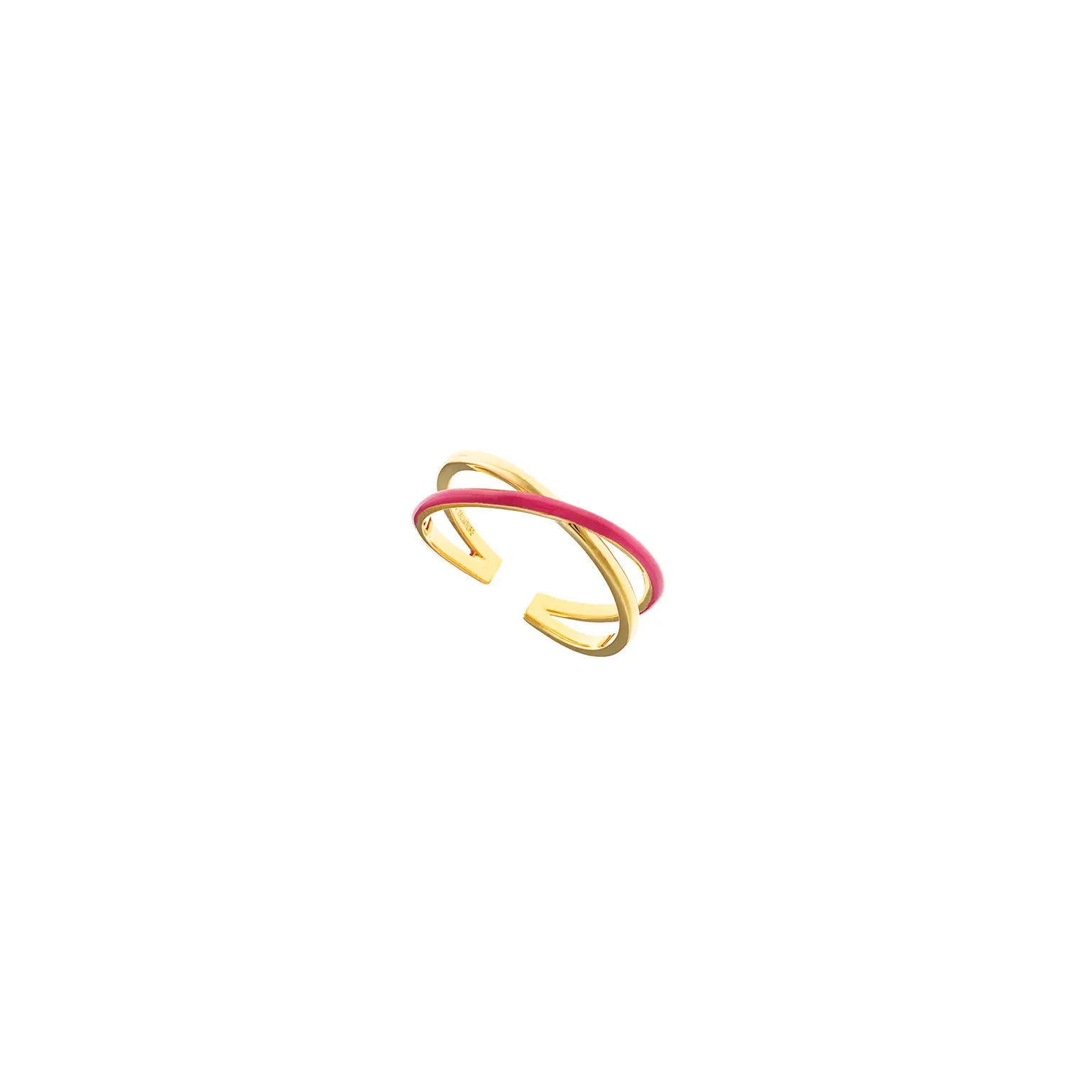 SORTIJA METAL CHAPADO DORADO DOS LINEAS CRUZADAS ESMALTE FUCSIA Y LISA 151SM004/12