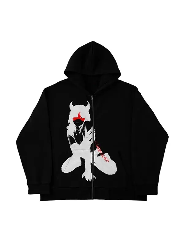 Sudadera con capucha extragrande con cremallera y estampado de personajes para hombre