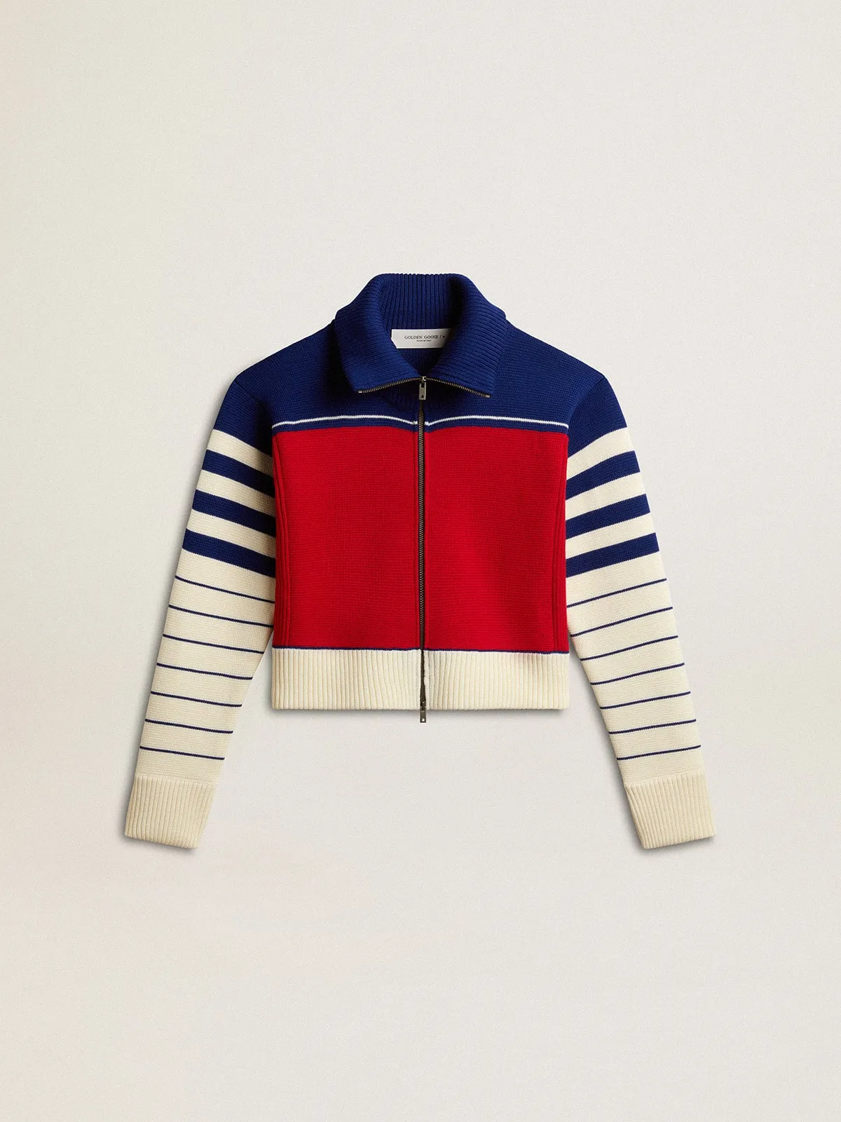 Sudadera cropped de mujer de lana a rayas multicolor