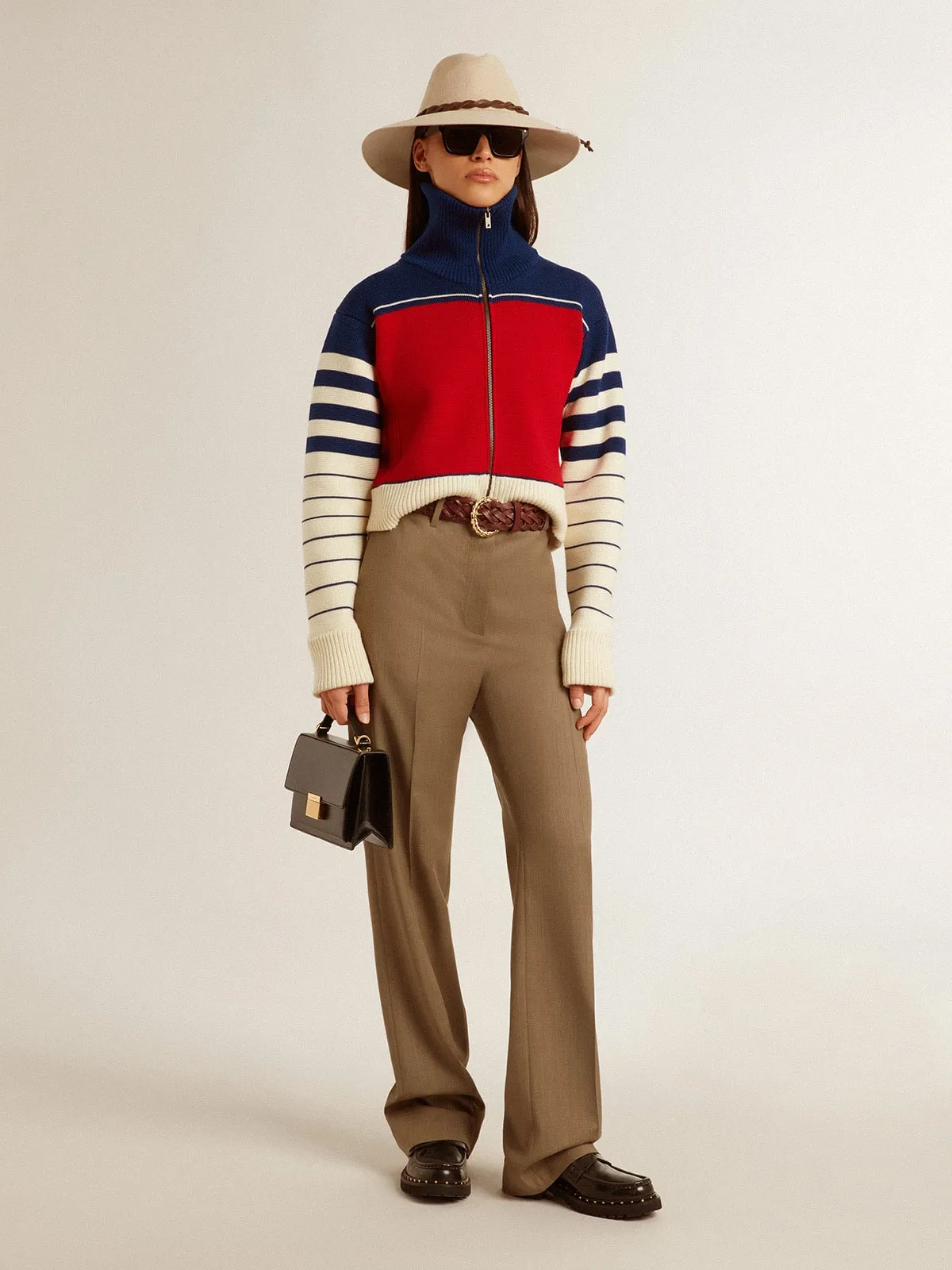 Sudadera cropped de mujer de lana a rayas multicolor