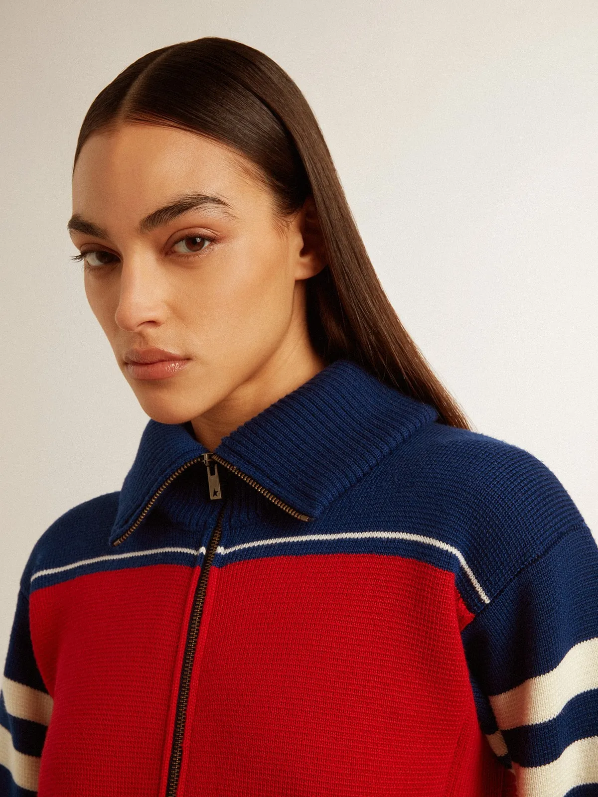 Sudadera cropped de mujer de lana a rayas multicolor