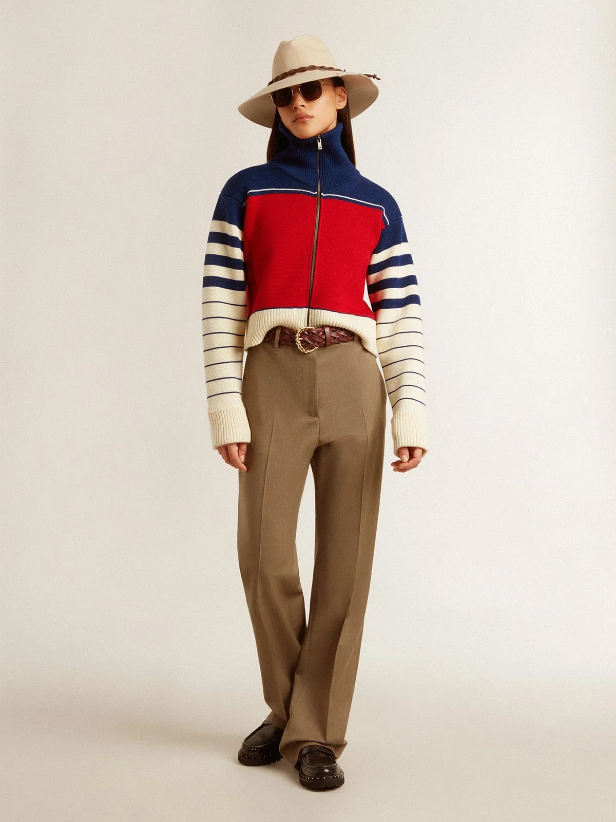 Sudadera cropped de mujer de lana a rayas multicolor