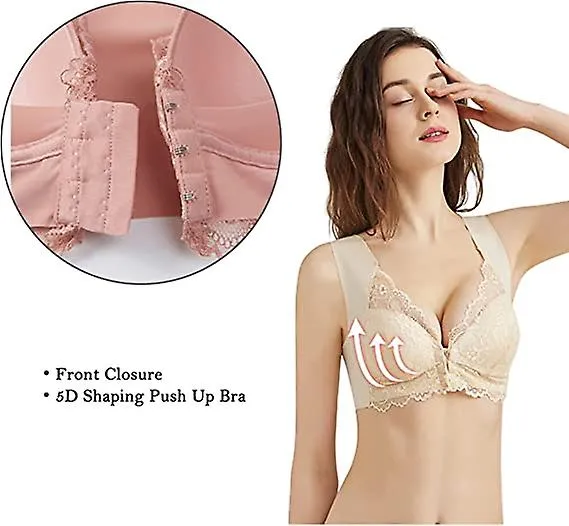 Sujetador de talla grande para mujeres mayores Cierre frontal, Día de San Valentín, sujetador de encaje sin costuras trasero