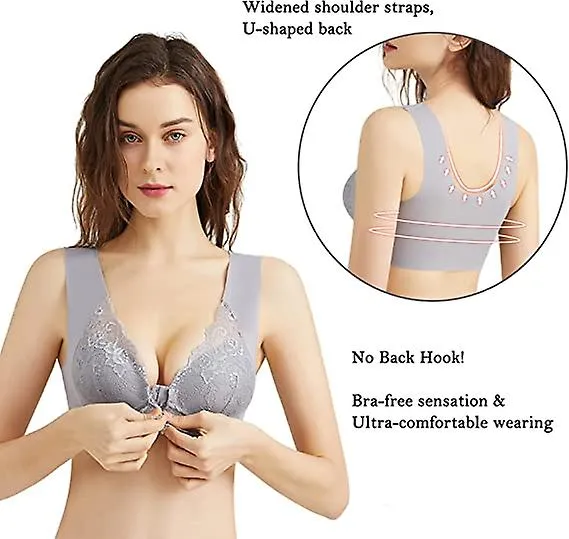 Sujetador de talla grande para mujeres mayores Cierre frontal, Día de San Valentín, sujetador de encaje sin costuras trasero