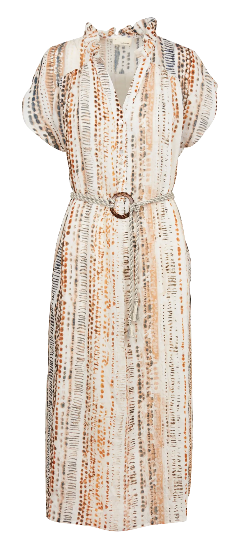 THE KORNER Vestido largo estampado con cuello de pico en beige