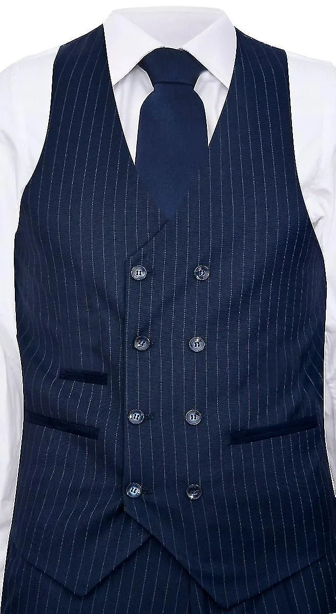 Traje retro de rayas azul marino de 3 piezas para hombres